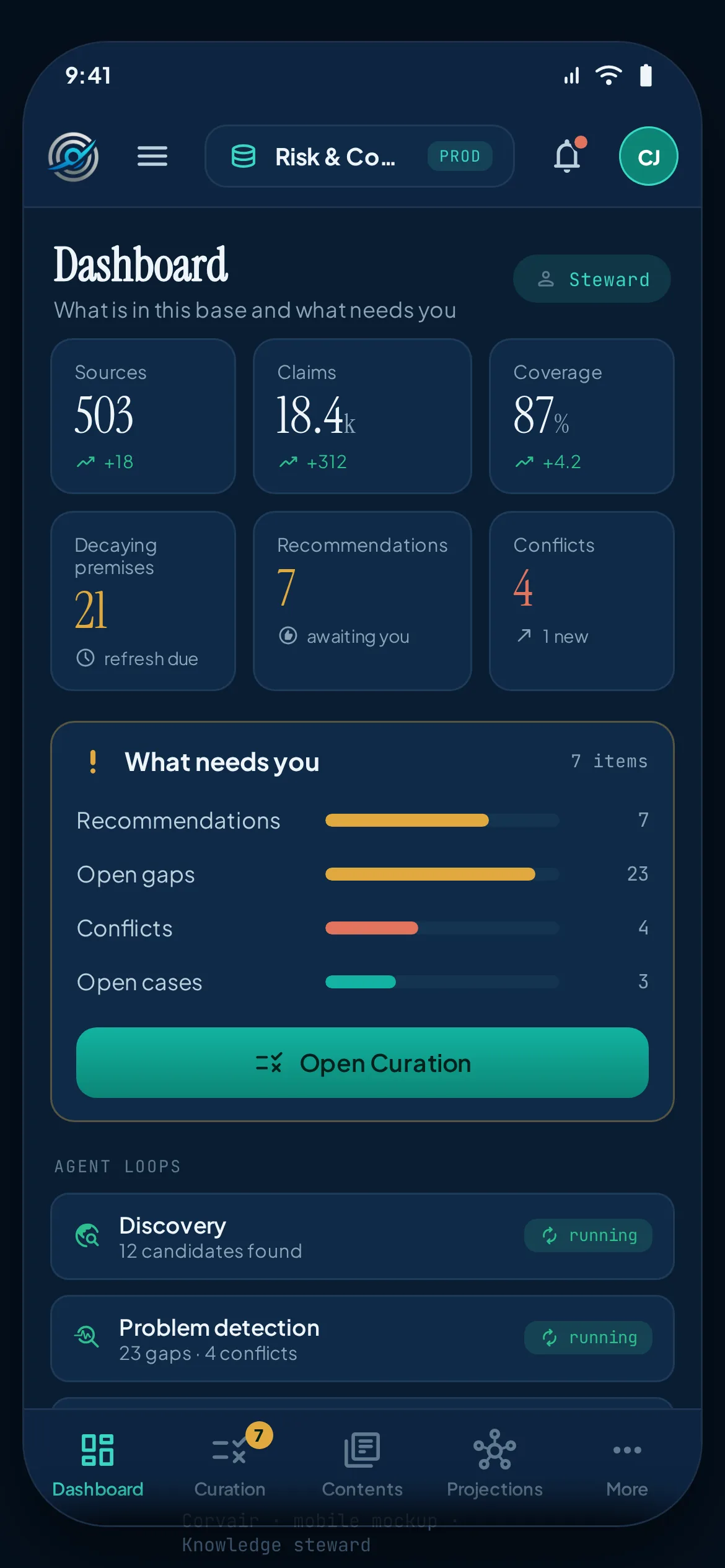 The mobile app, steward role.