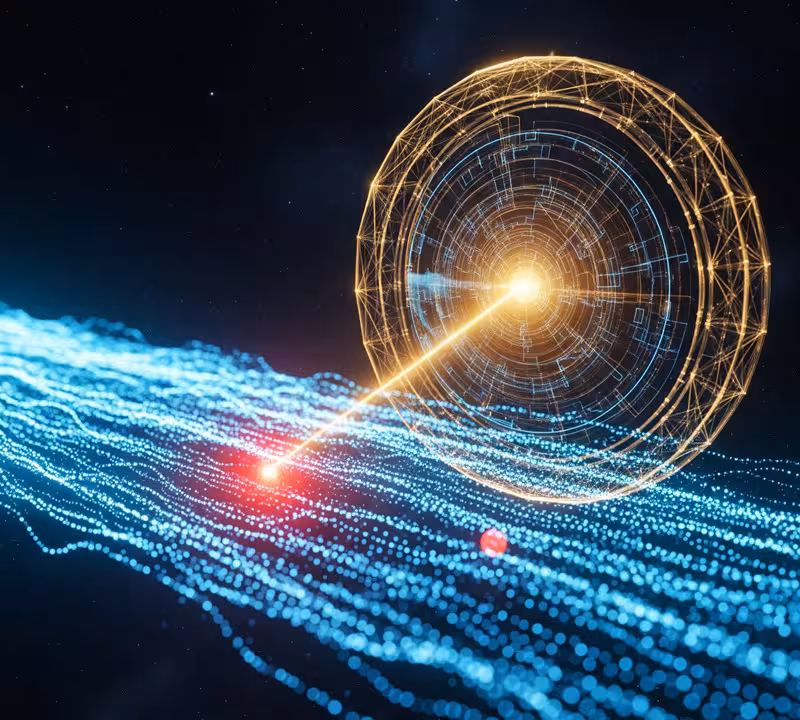 Graphic of a digital key or a cryptographic shield protecting a piece of data