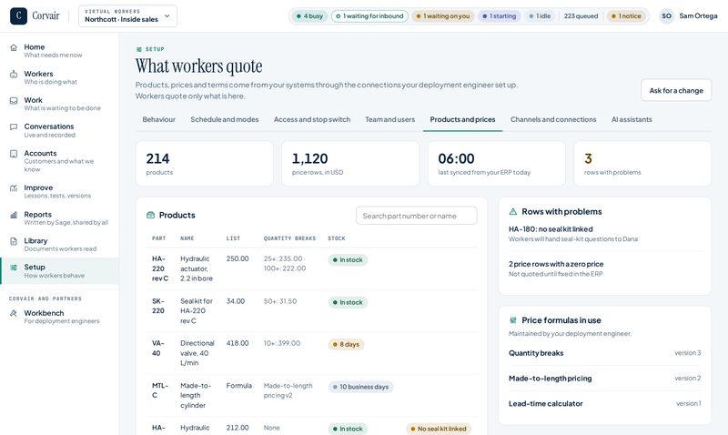 Products and prices screen